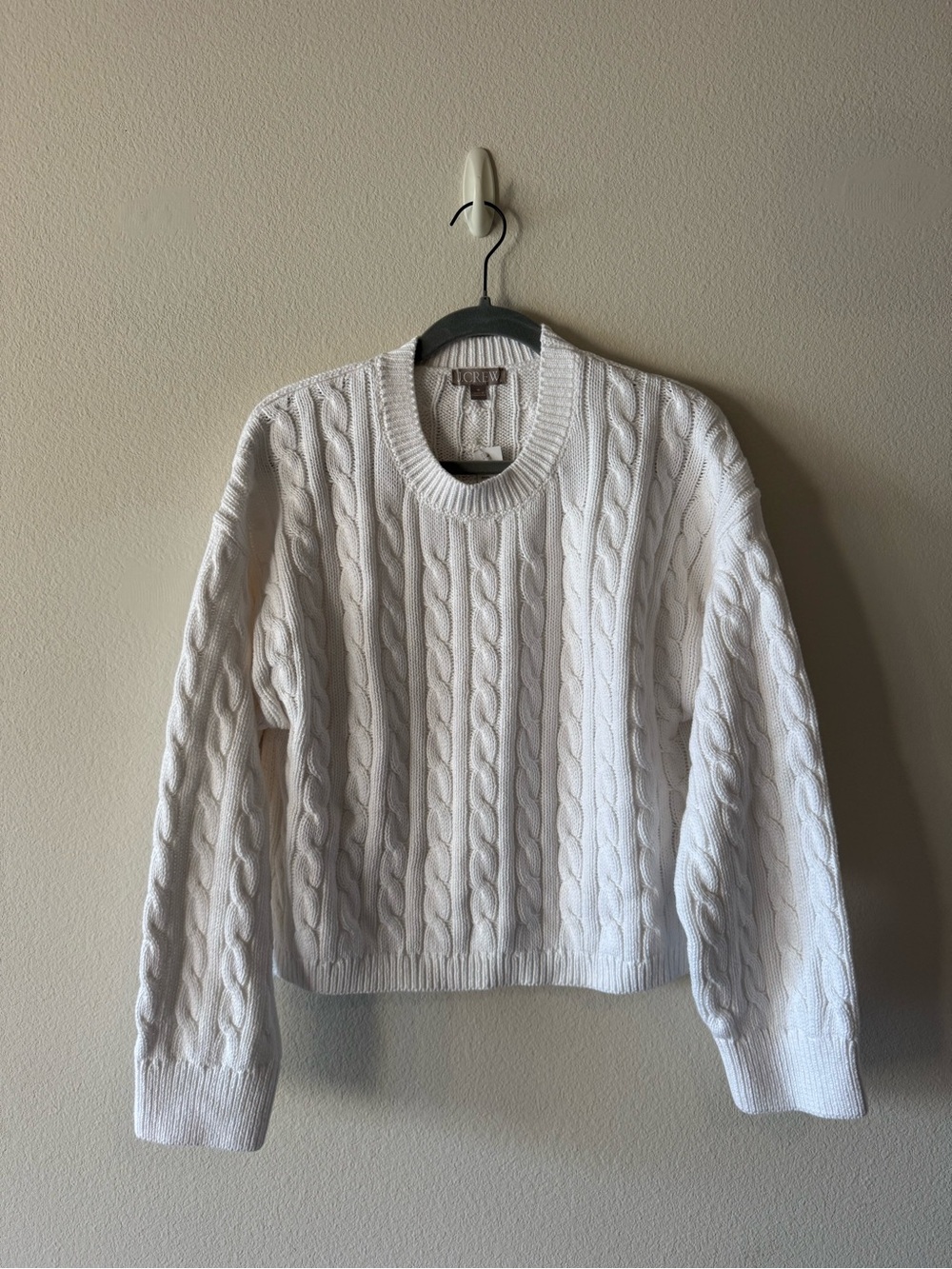 J. Crew Ivory Cable-Knit Crewneck Sweater